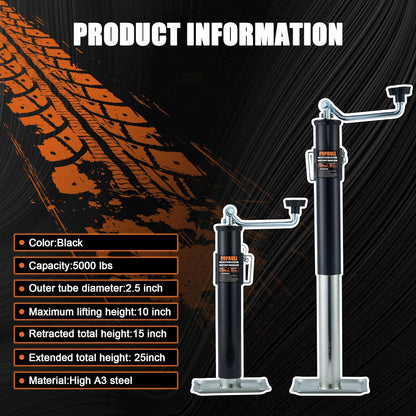 5000 lb Weld-on Pipe Swivel Trailer Jack, 10" Lift Trailer Jack with Footplate, Suitable for RVs, Boats, Multi-Purpose Trailers, and Camping Trailers