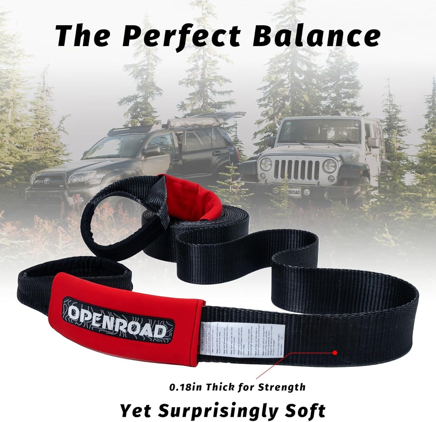 OPENROAD 3" x30ft Recovery Tow Strap – 30,000LB Break Strength Heavy-Duty Towing Strap for Trucks, Jeep & UTV – 30ft Extra-Length Off-Road Recovery Rope with Compact Storage Bag