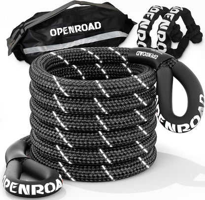 OPENROAD Kinetic Recovery Tow Rope, 36000 Lbs (1in x 30ft Orange with Soft Shackle) Extreme Duty 35% Elasticity Energy Offroad Snatch Strap, Vehicle Recovery Kit for Jeep Car Truck ATV UTV SUV