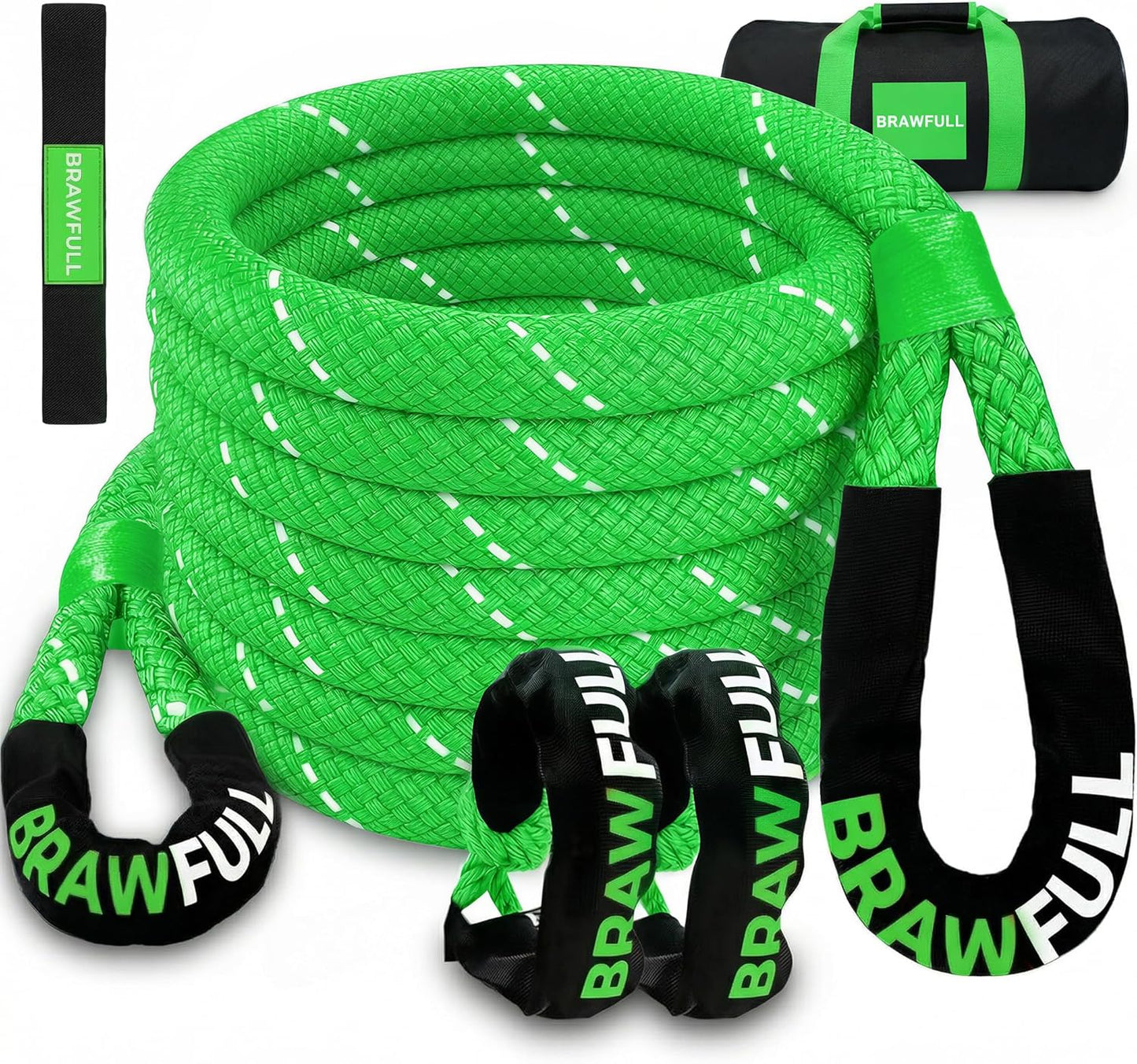 Kinetic Recovery Rope,(1.26" x 30ft Black) 55000LBS Snatch Strap, Heavy Duty Stretch Nylon Towing Ropes with 2pcs Soft Shackles for Offroad Vehicle, Jeep, SUV, ATV, Tractor Elastic Ropes Kit