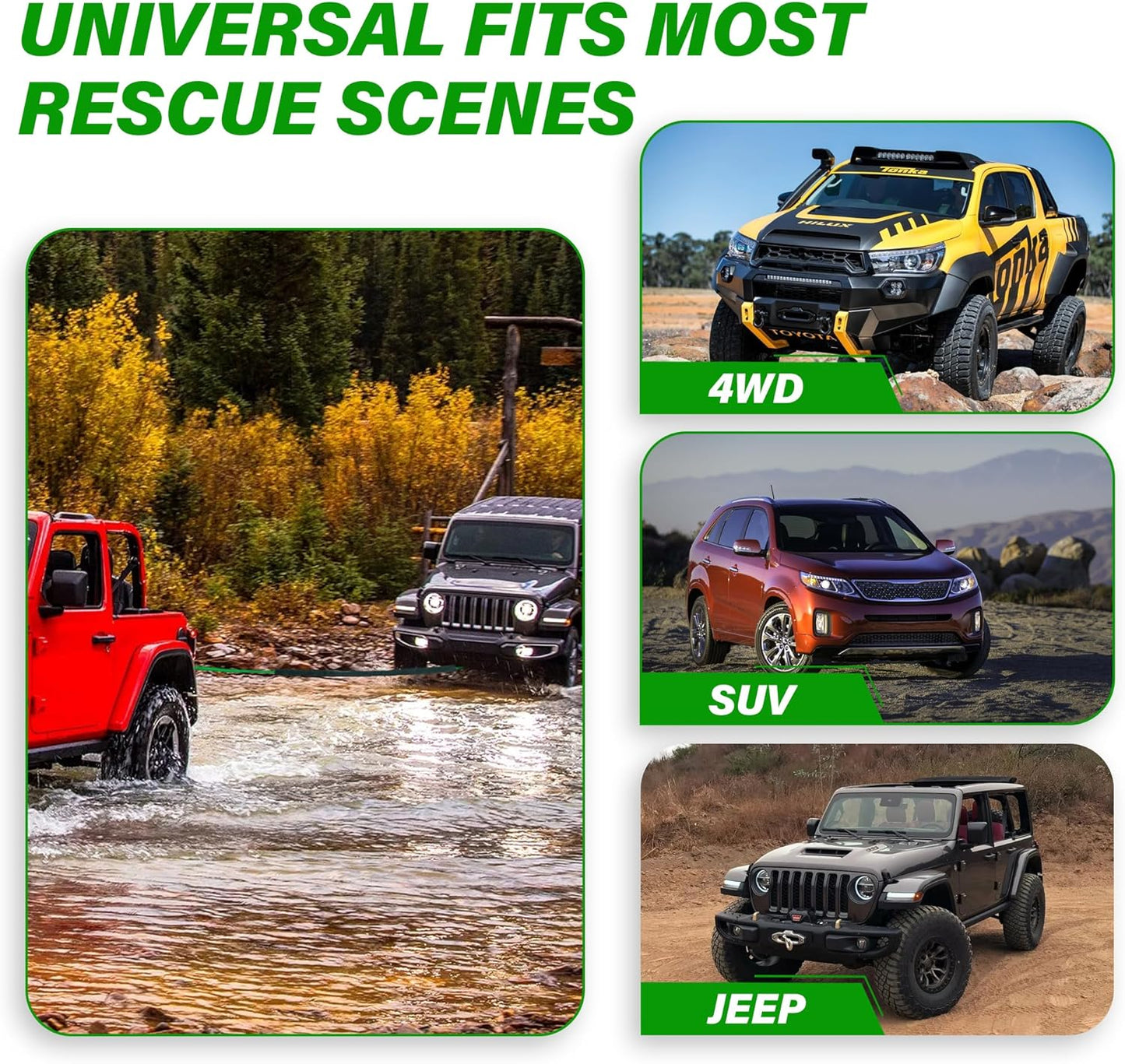 TYT Off-Road Winch Rope Kit - 3/16''x50', 8500 Lbs Green Synthetic Cable with Protective Sheath, Heavy-Duty Hook, Safety Pull Strap & Rubber Stopper Ideal for 4WD ATV UTV Vehicles, (JPS31650G)