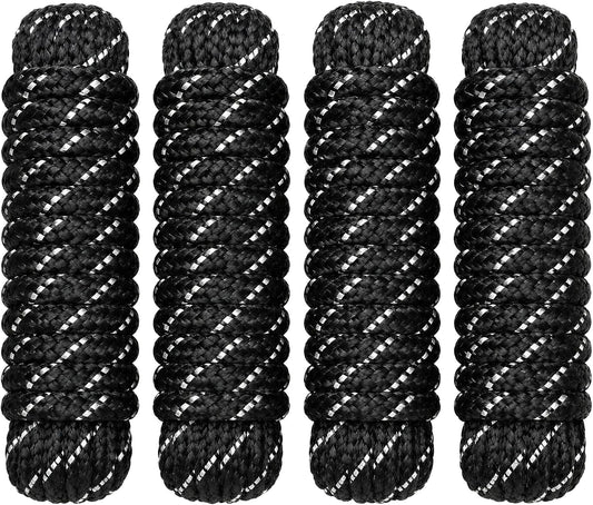 Boat Dock Lines 1/2" x 15' - Double Braided Nylon Boat Ropes for Docking with 12" Loop,Marine-Grade High Strength Boat Lines Dock Rope,Premium Marine Rope Mooring Lines,Easy Handling - 4 Pack