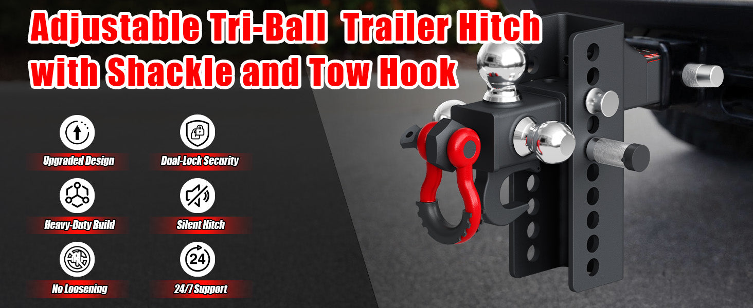 TYT Adjustable Tri-Ball Trailer Hitch for 2 inch Receiver, 4.5