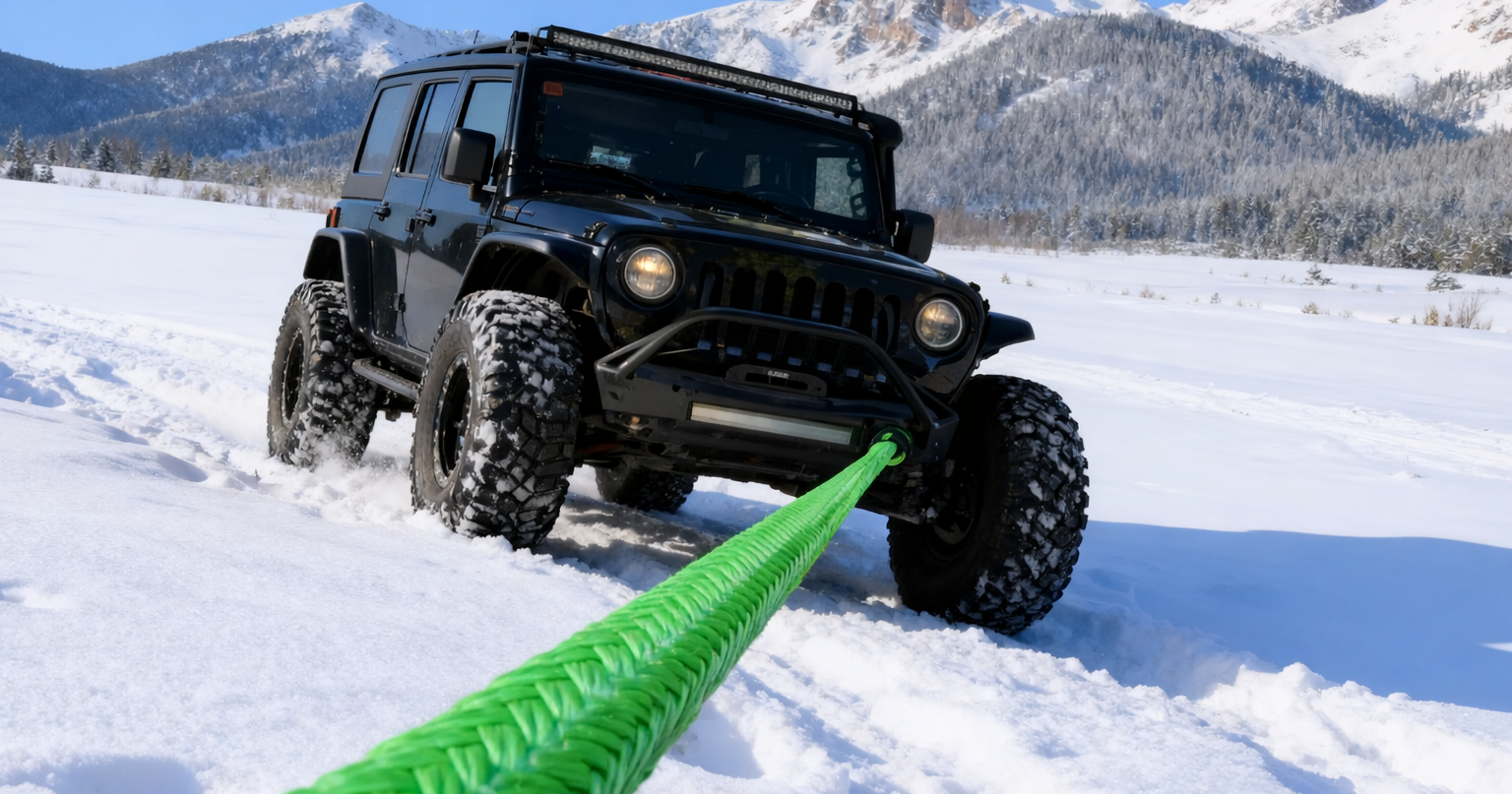 Kinetic Recovery Rope,(1in x 30ft Green) 48000lbs Snatch Strap, Heavy Duty Stretch Nylon Towing Ropes with 2pcs Soft Shackles for Offroad Vehicle, Jeep, SUV, ATV, Tractor Elastic Ropes Kit